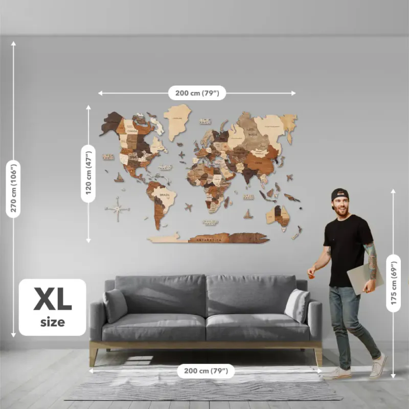 3D Verdenskart i Tre Multicolor – Veggkart  Enjoy The Wood